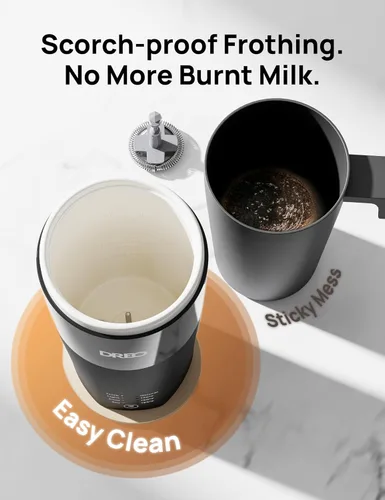 Miniatura 8 de DREO Espumador de leche, espumador eléctrico 4 en 1 para café, máquina de espuma fría y caliente para capuchino, blanco plano, café con leche