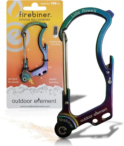 Miniatura 23 de OUTDOOR ELEMENT Firebiner Custom Engraved 6-in-1 Fire Starter Carabiner Multitool – Survival Gear EDC Keychain with Utility Blade, Bottle Opener