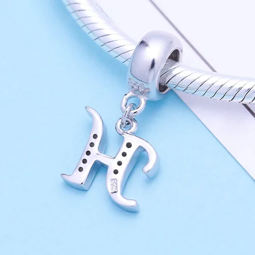 Miniatura 39 de ABUN Abalorio de plata de ley 925 con letra A a la Z, espaciador de inicial, con circonita cúbica transparete colgante, auténtica, para pulseras