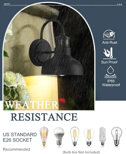 Miniatura 5 de Lámpara de pared para exteriores con sensor de movimiento de 7 pulgadas, IP65, color negro 1 pack black 7-inch barn light with 3 modes, 220-degree