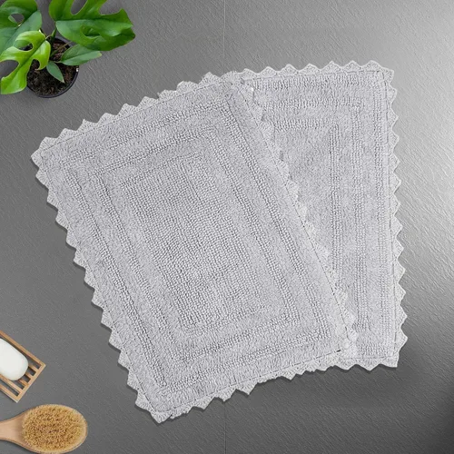 Miniatura 11 de TreeWool - Alfombras de baño con borde de ganchillo reversible en algodón de felpa (paquete de 2)