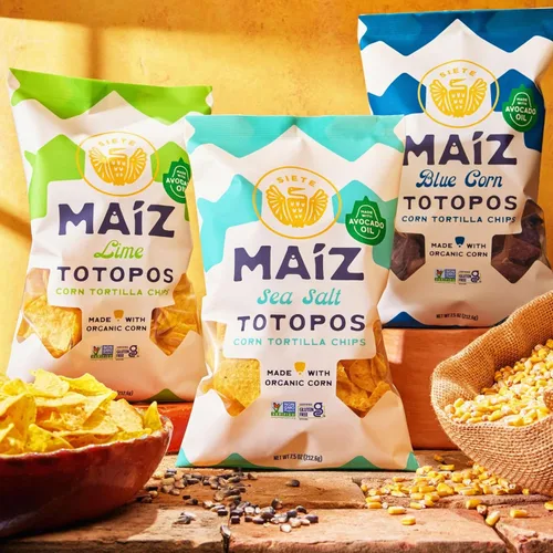 Miniatura 9 de Siete Maiz Totopos Chips de tortilla de maíz Maíz azul Sin gluten Snacks veganos Sin OMG y chips de maíz orgánico Hecho con aceite