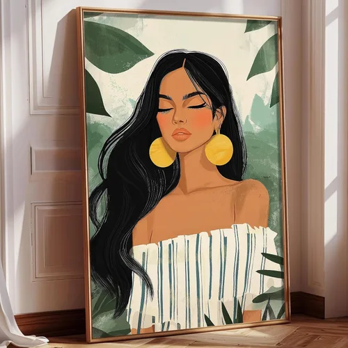 Miniatura 8 de Arte de pared de plumas abstractas, pintura de retrato de mujer, pósteres franceses vintage, pintura de mujeres victorianas, obra de arte de niña