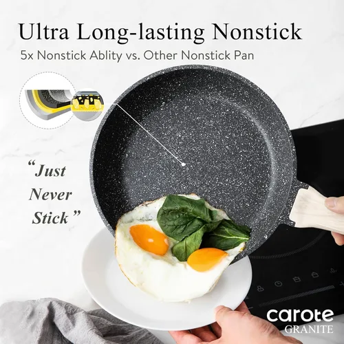Miniatura 3 de CAROTE Juego de sartén antiadherente, sartén para tortillas, sartén de granito saludable y no tóxico, sartén de huevos compatible con inducción