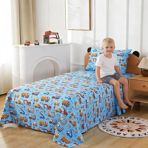 Miniatura 2 de Softan Juego de sábanas para niños, juego de sábanas individuales de 3 piezas, sábana bajera de microfibra con correas de esquina, transpirable
