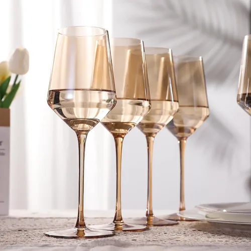 Miniatura 6 de Physkoa Juego de copas de vino de color ámbar de 6 a 16 onzas, copas de vino marrón con tallo largo alto y parte inferior de tulipán, cristalería
