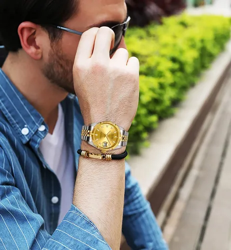 Miniatura 5 de BUREI Reloj automático para hombre, con fecha, pulsera de acero inoxidable, pulsera ajustable para hombre
