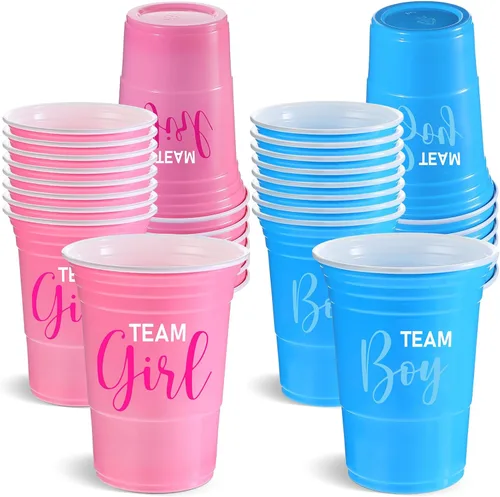 Norme 30 vasos de plástico para revelación de género, color azul y rosa, suministros de revelación de género, equipo y niña, desechables para 16 oz