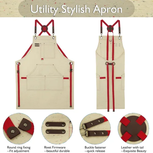 Miniatura 3 de Delantales de trabajo con múltiples bolsillos, lona impermeable para cocinar, pintar, manualidades, jardinería, tallas de M a XXL, manchas