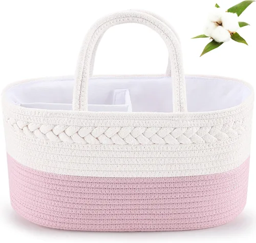 Miniatura 8 de ABenkle Organizador de Pañales - Cesta de Almacenamiento de Cuerda de Algodón para Artículos Esenciales del Bebé, Regalo de Baby Shower para Niños