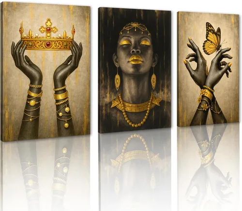 Miniatura 91 de MAMAGO Lienzo decorativo para pared, pintura de belleza dorada y negra, fotos de mujeres africanas, hermosos pósteres de mujer negra, impresiones