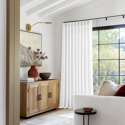 Miniatura 37 de Cortinas de lino natural con pliegues fruncidos de 120 pulgadas de largo para sala de estar, cortinas plisadas con ganchos y lengüeta trasera