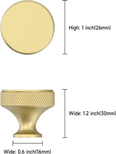 Miniatura 3 de Asidrama Paquete de 10 pomos de gabinete de cocina de oro cepillado moleteados, pomos de tocador de latón para cajones, tiradores de gabinete, pomo