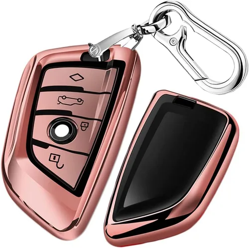 Miniatura 7 de QBUC Funda para llavero BMW con llavero de cuero, para BMW 2 5 6 7 Series X1 X2 X3 X5 X6 X7 Premium Soft TPU Llavero Holder (1-Negro)