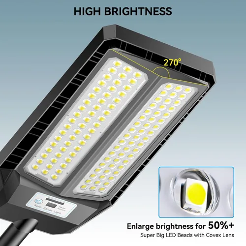 Miniatura 5 de VOOJOY Luces solares de calle de 5000 W para exteriores, luz solar de 7000 K para exteriores, luz de calle LED del atardecer al amanecer, lámpara
