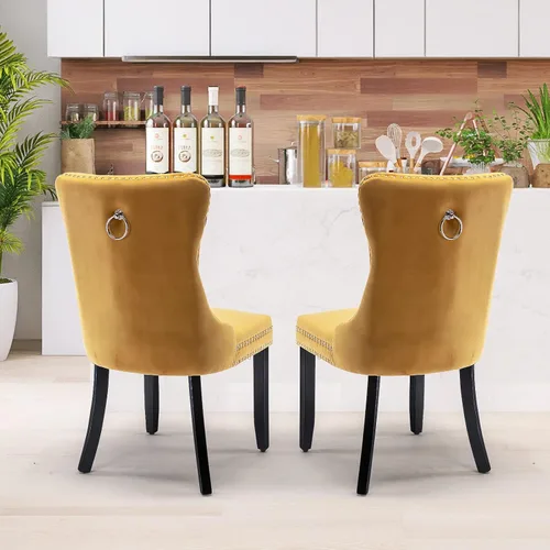 Miniatura 3 de SoarFlash Juego de 2 sillas de comedor de terciopelo, sillas laterales con respaldo alto, moderna silla auxiliar tapizada de alta gama con anillo