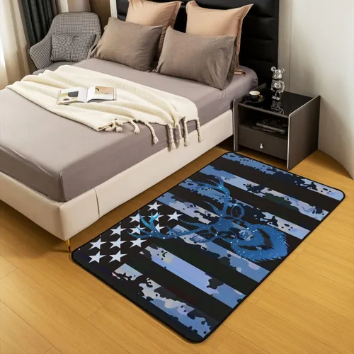 Miniatura 3 de Alfombra de camuflaje con diseño de ciervo de 3 x 5 pies, diseño de camuflaje azul militar, con bandera de Estados Unidos, para niños, adolescentes