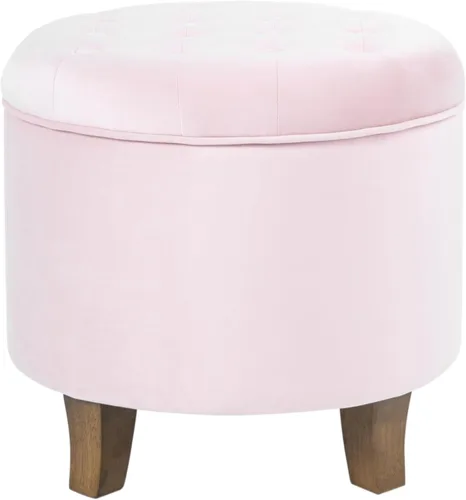 Miniatura 14 de HomePop Decoración del hogar Otomana reposapiés tapizada redonda de cuero sintético capitoné Otomana con almacenamiento para sala de estar