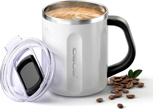 Miniatura 13 de Ideus Taza de café aislada de 16 onzas con asa y tapa, taza de café térmica al vacío de acero inoxidable de doble pared, taza de café de viaje