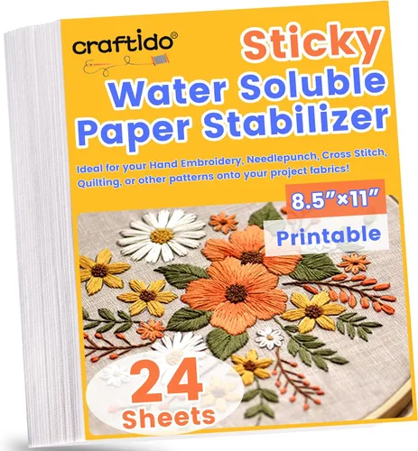 Miniatura 8 de craftido 8.5"x11" 6 piezas de estabilizador de bordado adhesivo soluble en agua con papel soluble imprimible de peso medio Permitido para imprimir