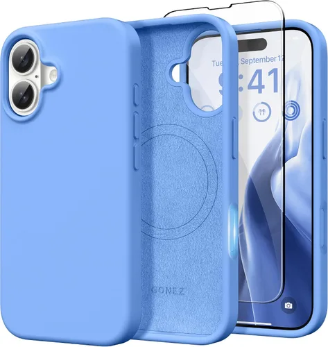 Miniatura 19 de GONEZ Funda de silicona para iPhone 14 Pro Max, compatible con MagSafe, con protector de pantalla + protector de lente de cámara, silicona líquida a
