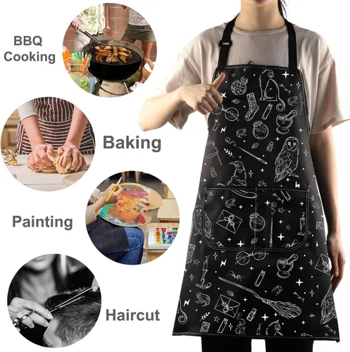 Miniatura 6 de WZMPA Delantal de cocina de mago mágico con bolsillos, regalo de bruja espeluznante, delantal ajustable gótico mágico para cocinar, hornear a