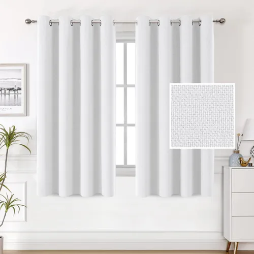 Miniatura 18 de H.VERSAILTEX Cortinas de lino 100% opacas, cortinas térmicas para sala de estar, cortinas de arpillera texturizadas con ojales de lino de doble