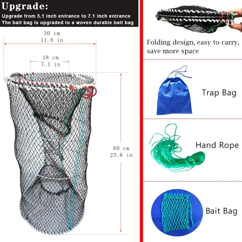 Miniatura 4 de Drasry Trampa para Cangrejos Cebo para Langosta Cangrejo de Río Camarón Portátil Plegable Red de Lanzar Mágica Plegable Trampas de Pesca Redes