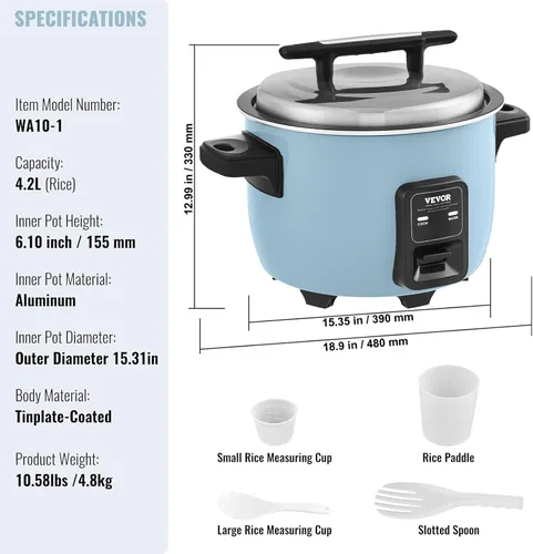 Miniatura 7 de VEVOR Arrocera comercial, olla arrocera de 23 tazas, olla arrocera grande de 4.2 litros y calentador con olla interior antiadherente, cocción rápida