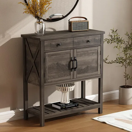 ChooChoo - Mesa de consola estilo granja, mesa de entrada con estante de almacenamiento, gabinete para cafetería, aparador estrecho para cocina,