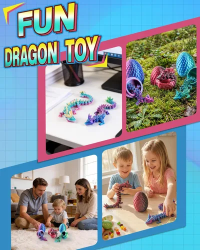 Miniatura 6 de Rapean Paquete de 6 huevos de dragón 3D impresos con dragón dentro, rellenos para cesta de Pascua, mini juguetes de misterio de cristal de Pascua