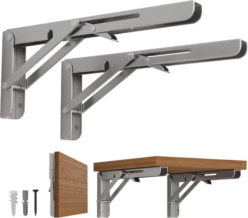 Miniatura 9 de LEOPO Soportes de estante plegables de 8 pulgadas - 2 paquetes Soportes plegables resistentes triangulares montados en la pared para mesa plegable