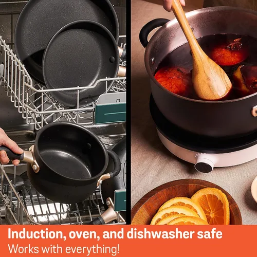 Miniatura 8 de Meyer Olla mediana de acero inoxidable de 6.5 cuartos de galón, olla de inducción, apta para lavavajillas, apta para horno, negro mate con asas