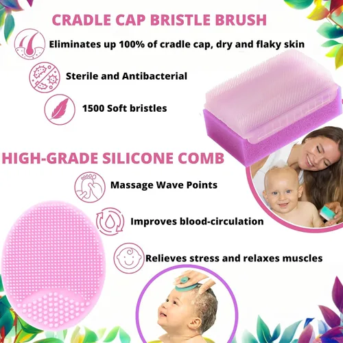 Miniatura 4 de Cepillo para cuna para bebés, tratamiento de la tapa de la cuna, esponja de bebé para baño, juego de cepillo y peine para bebé recién nacido, peine