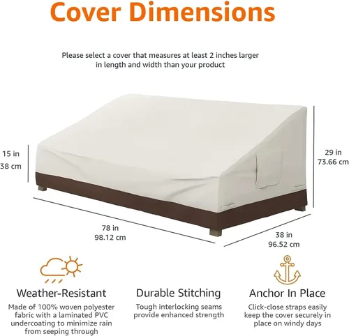 Miniatura 4 de Amazon Basics - Fundas para sofá de 3 plazas para exteriores y muebles de patio, impermeables, anti-UV, duraderas, Beige/Marrón