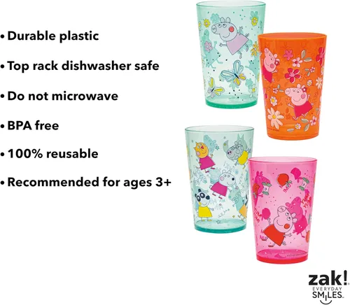 Miniatura 5 de Zak Designs Peppa Pig - Juego de vasos anidables para el hogar, vasos de plástico sin BPA de 14.5 onzas, paquete de 4