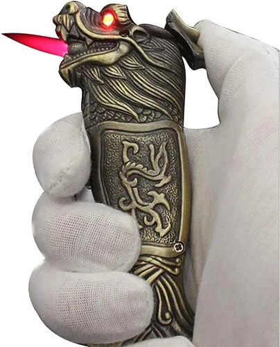 Encendedor tipo antorcha de chorro (sin butano, color aleatorio), resistente al viento, diseño de tigre de dragón, bueno para regalo, adecuado para