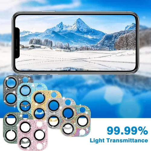 Miniatura 71 de Protector de lente de cámara diseñado para iPhone 12 Pro Max, con diamantes de imitación 3D con diamantes de imitación 9H, vidrio templado, Rosado