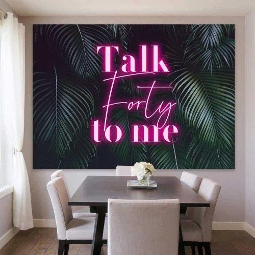 Miniatura 3 de Sensfun Telón de fondo rosa neón con texto en inglés "Talk Forty to Me" para mujeres, tema hawaiano tropical, decoración de fiesta de cumpleaños