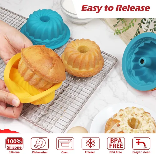 Miniatura 3 de Webake Juego de 6 moldes de silicona para tartas de 4 pulgadas, antiadherentes, sin BPA, para hornear, magdalenas, cupcakes