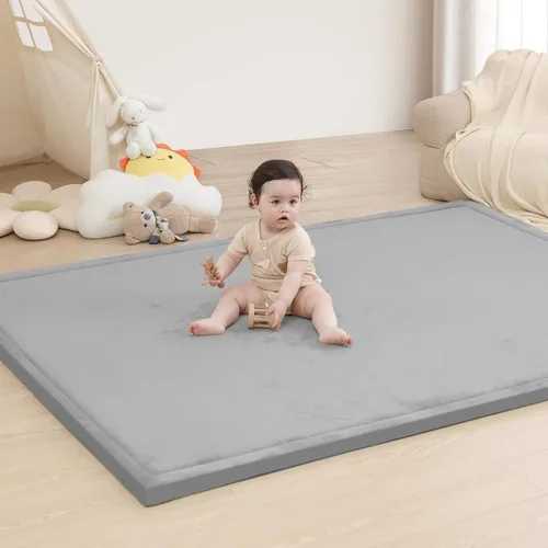 Miniatura 36 de Huloo Sleep - Tapete de juego para bebé, tapete de espuma viscoelástica de 1.3 pulgadas de grosor, terciopelo coral suave, antideslizante, Gris