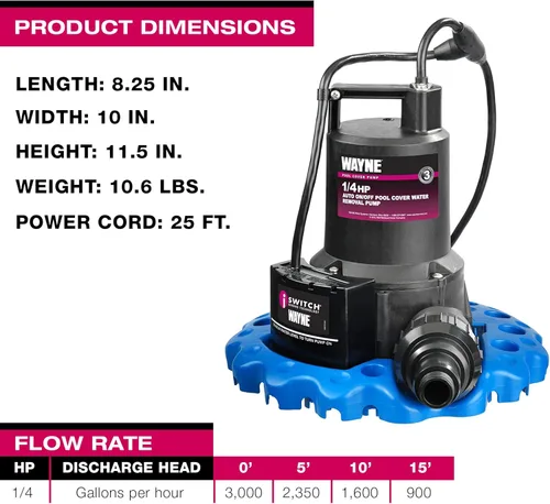 Miniatura 3 de WAYNE WAPC250 bomba automática de 1/4 HP de encendido/apagado para quitar el agua de la alberca