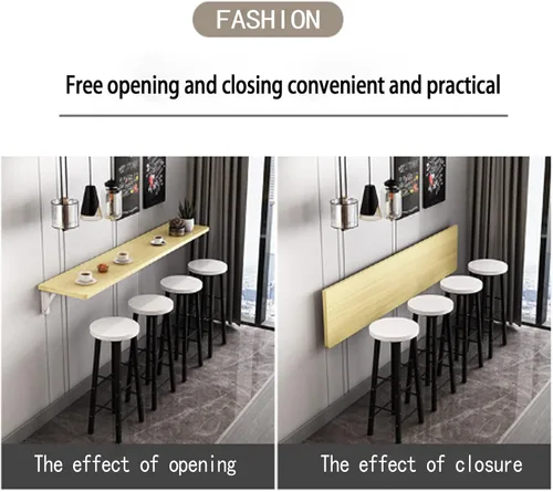 Miniatura 5 de Mesa de comedor plegable montada en la pared, mesa plegable de madera, mesa larga y estrecha, adecuada para tienda de té con leche, mesa de bar