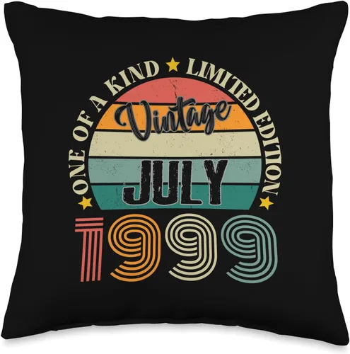 Vintage Birthday Retro Limited Edition Retro Gifts 25 Year Old Vintage July 1999 25th Birthday Retro Throw Pillow, 16x16, Multicolor