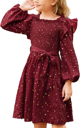 GRACE KARIN Vestido de otoño para niñas, de manga larga, con volantes, escalonado, brillante, vestido de fiesta de invierno para niñas, talla 5-12