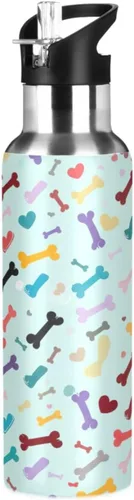 BPA-Free Sport Water Bottle Insulated 20 Oz, Stainless Steel Vacuum Insulated Water Bottle for Gym Outdoor Travel School, Colorful Dog Bone Heart