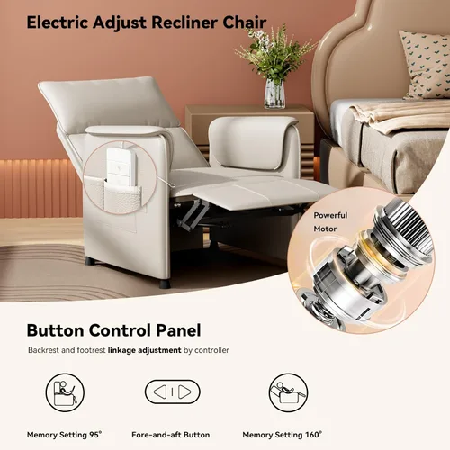 Miniatura 3 de Silla reclinable, reclinable eléctrico ajustable de piel sintética con control remoto y respaldo acolchado, asiento de sofá individual reclinable