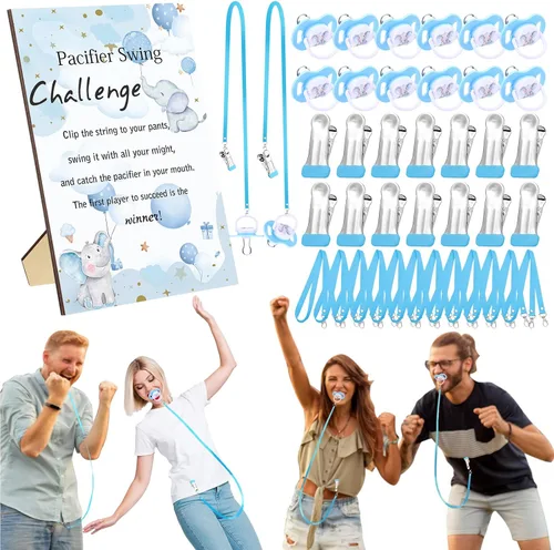 Miniatura 16 de Geelin Juego de 12 juegos de chupete con columpio para baby shower, juegos divertidos de revelación de género, incluye 1 letrero de madera y 12