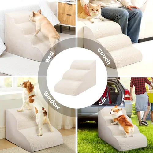 Miniatura 8 de Escaleras para perros pequeños, rampa de espuma de alta densidad para perros, escalones extra anchos antideslizantes para camas altas o sofá