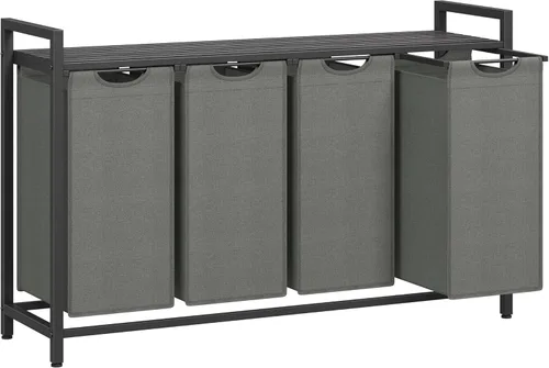 Miniatura 13 de VASAGLE - Cesta de ropa de lavandería, clasificador de ropa con 2 bolsas extraíbles deslizantes, estante, marco de metal, 46 litros, 28.8 x 13 x